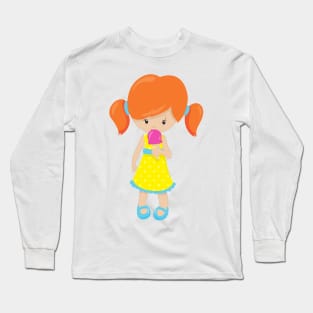 Girl With Ice Cream, Cute Girl, Orange Hair Long Sleeve T-Shirt